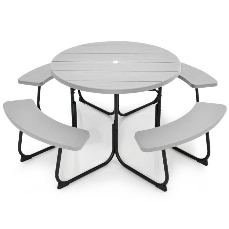 Grey All Weather 8 Seater Picnic Table Umbrella Hole