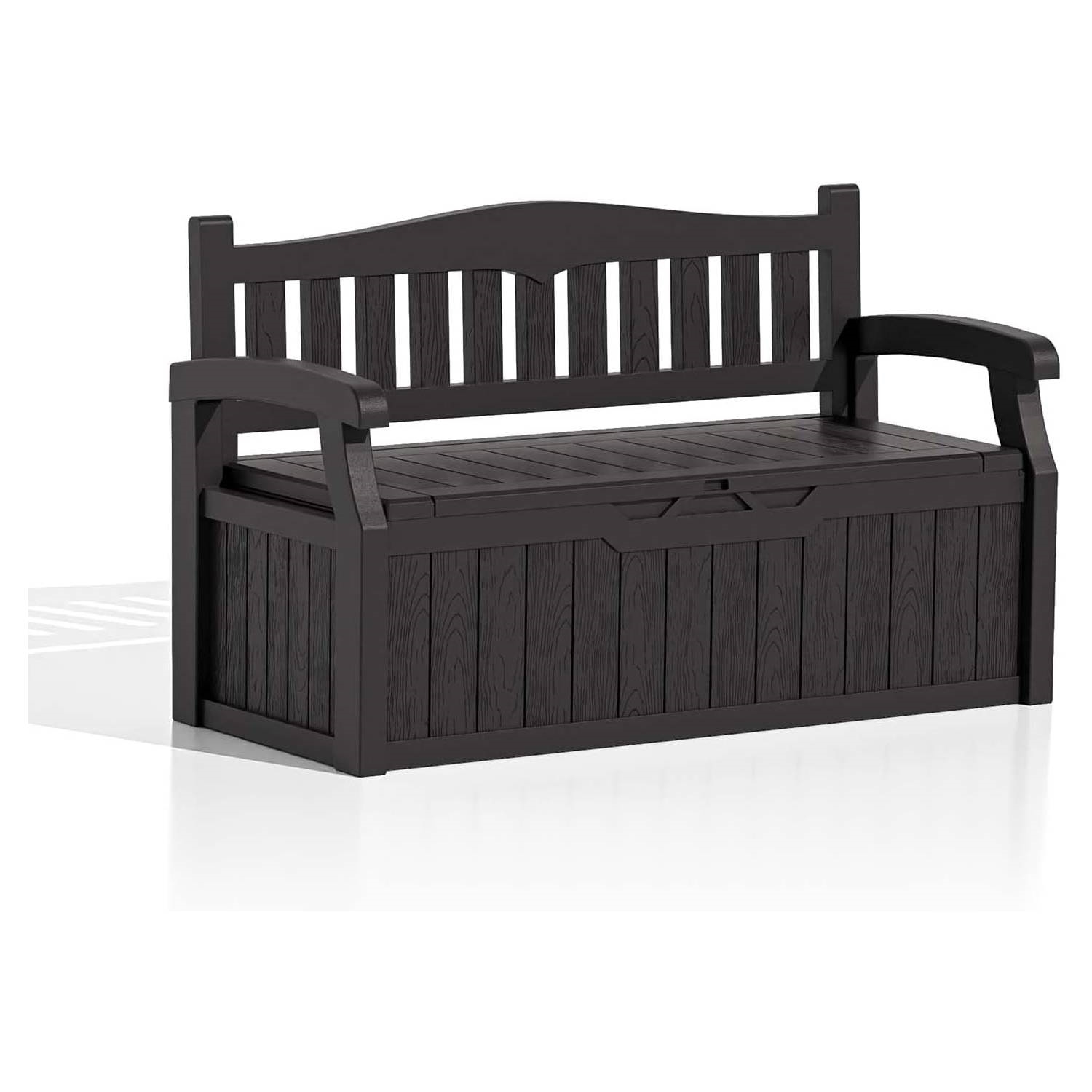 Heavy Duty Black Plastic Outdoor Storage Garden Bench Patio Deck Box