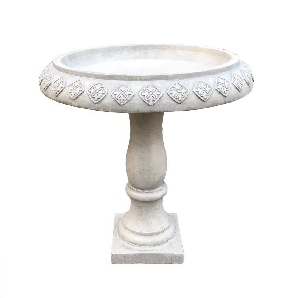 Lightweight Weathered Concrete Fiberglass Stone Birdbath - 22-inch Diameter