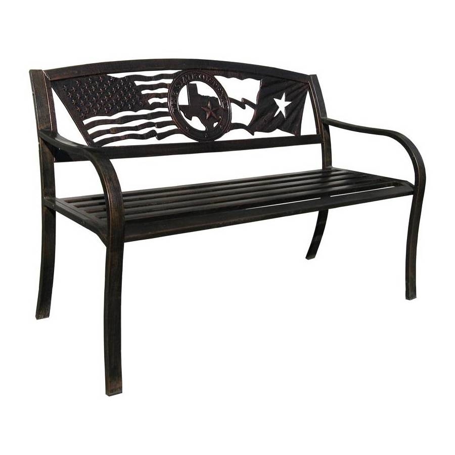 2 Person Texas Star Patriotic USA Flag Outdoor Metal Garden Bench in Bronze