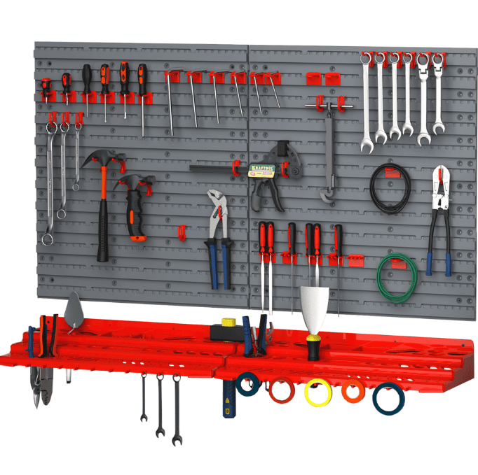 DURHAND Tool Organizer Wall Mounted With 54 Piece Pegboard And Shelf 50 Hooks, DIY Garage Storage With Strong Loading Capacity