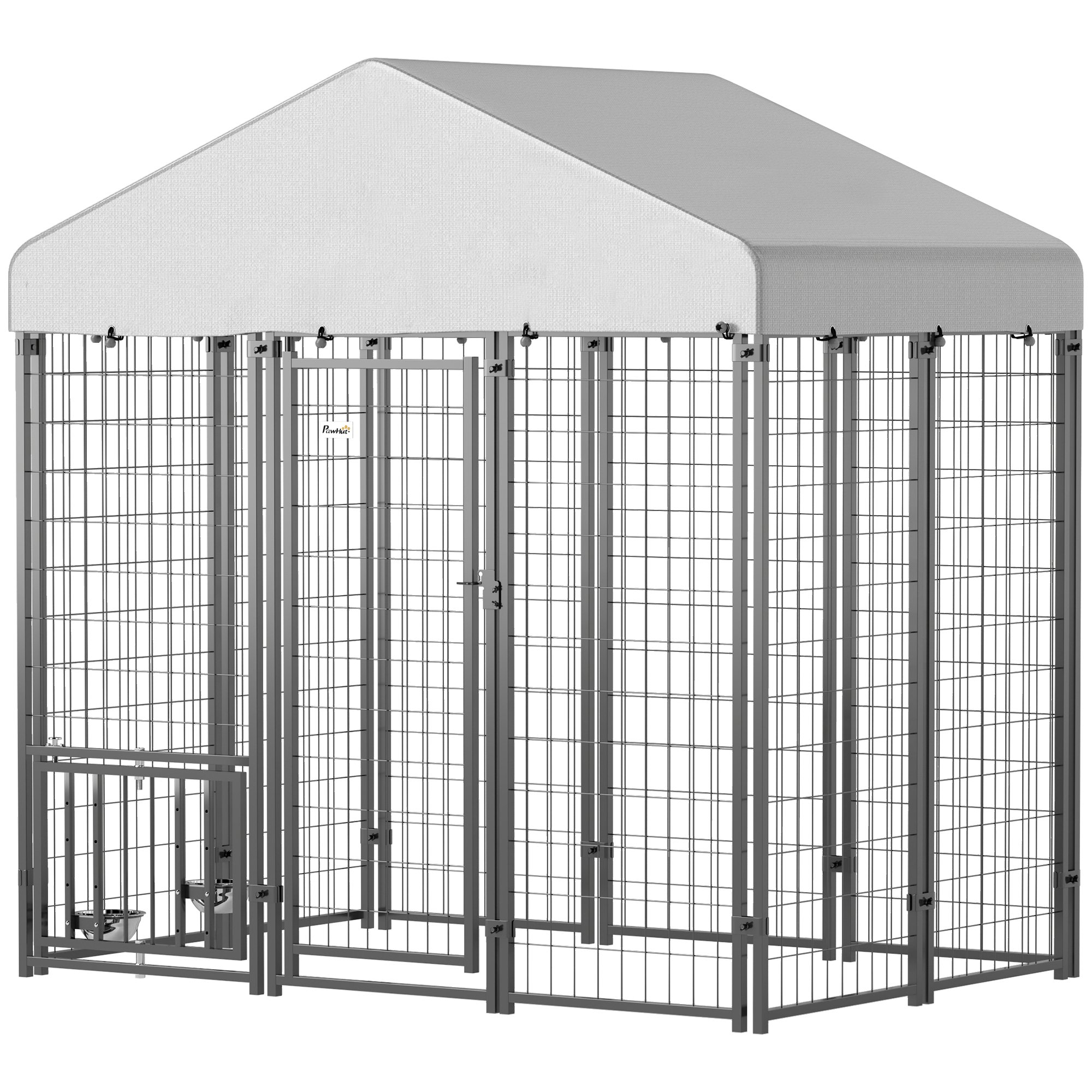 5.9 X 4 X 6 Outdoor Dog Kennel With Roof, Rotating & 4-Level Adjustable Bowls