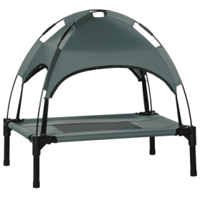 PawHut Elevated Portable Dog Cot Pet Bed With UV Protection Canopy Shade, 24 Inch, Gray