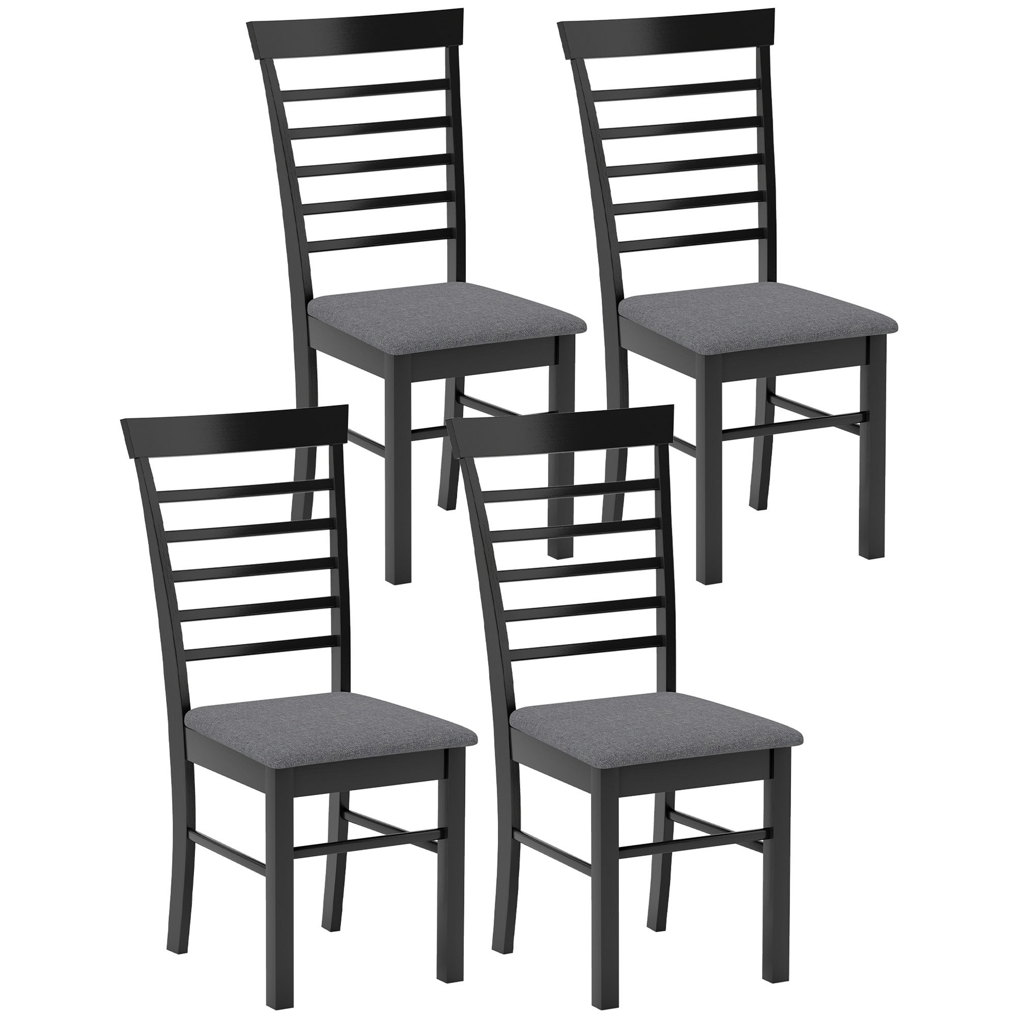 Wooden Dining Chairs Set Of 4, Farmhouse Upholstered Kitchen Chairs With Rubber Wood Frame, Black And Gray