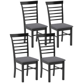 Wooden Dining Chairs Set Of 4, Farmhouse Upholstered Kitchen Chairs With Rubber Wood Frame, Black And Gray