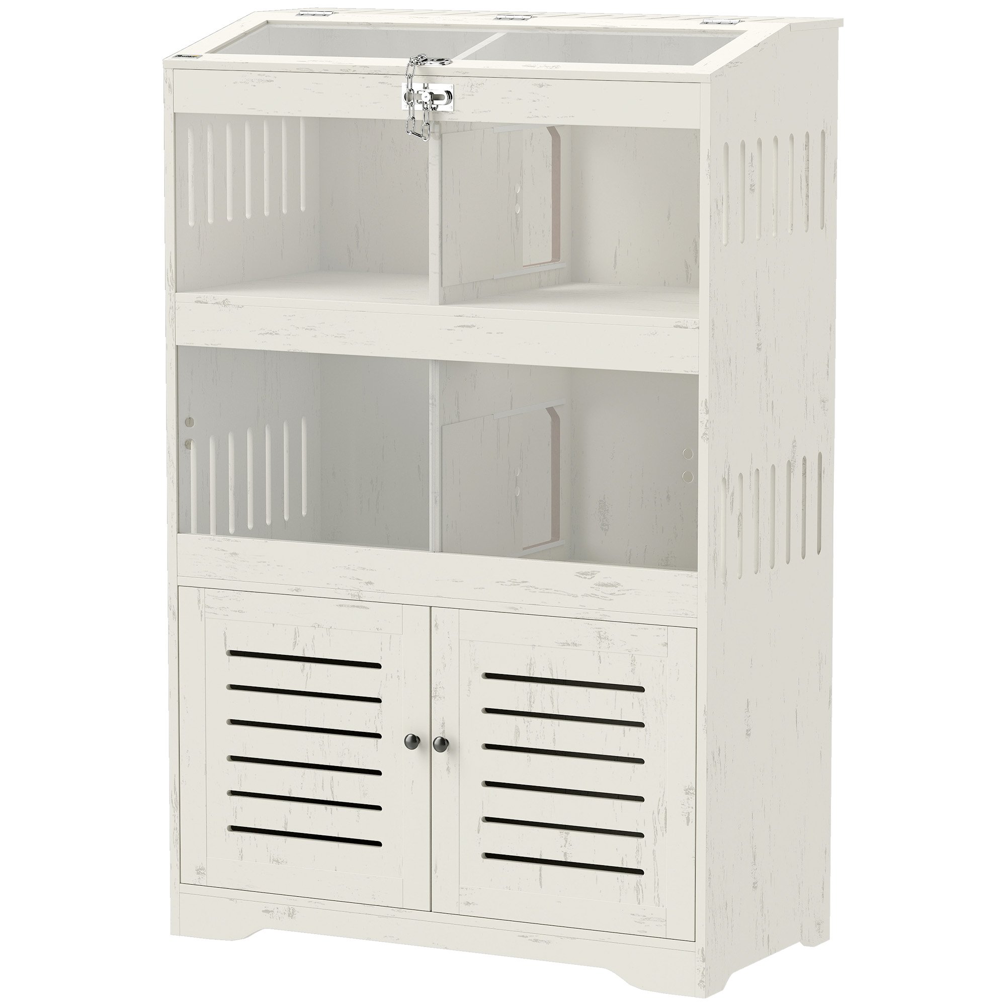 Large Hamster Cage For Multiple Small Pets, Rat Cage With Storage Cabinet, Clear Transparent Panels, Cream White