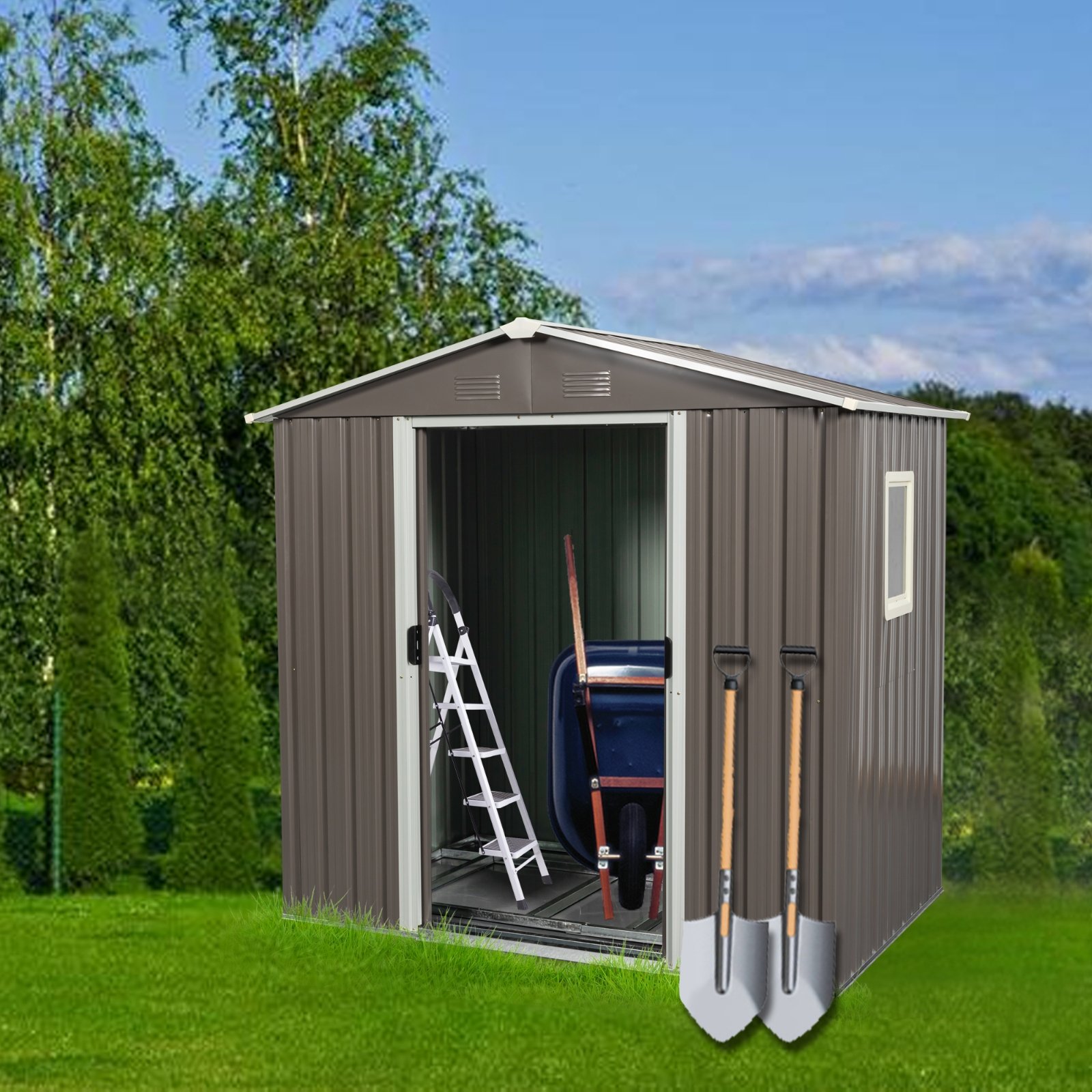6ft X 5ft Outdoor Metal Storage Shed Gray With Window