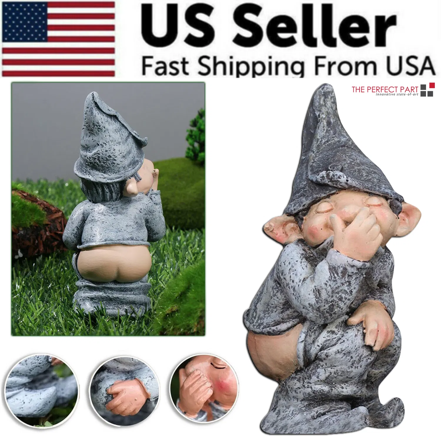 Pooping Naughty Gnome Miniature Statue Funny Resin Home Garden Ornament US