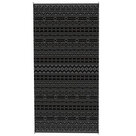 Reversible Outdoor Rug, Waterproof Plastic Straw With Carry Bag, 9 X 18, Black & Gray Geometric Wall