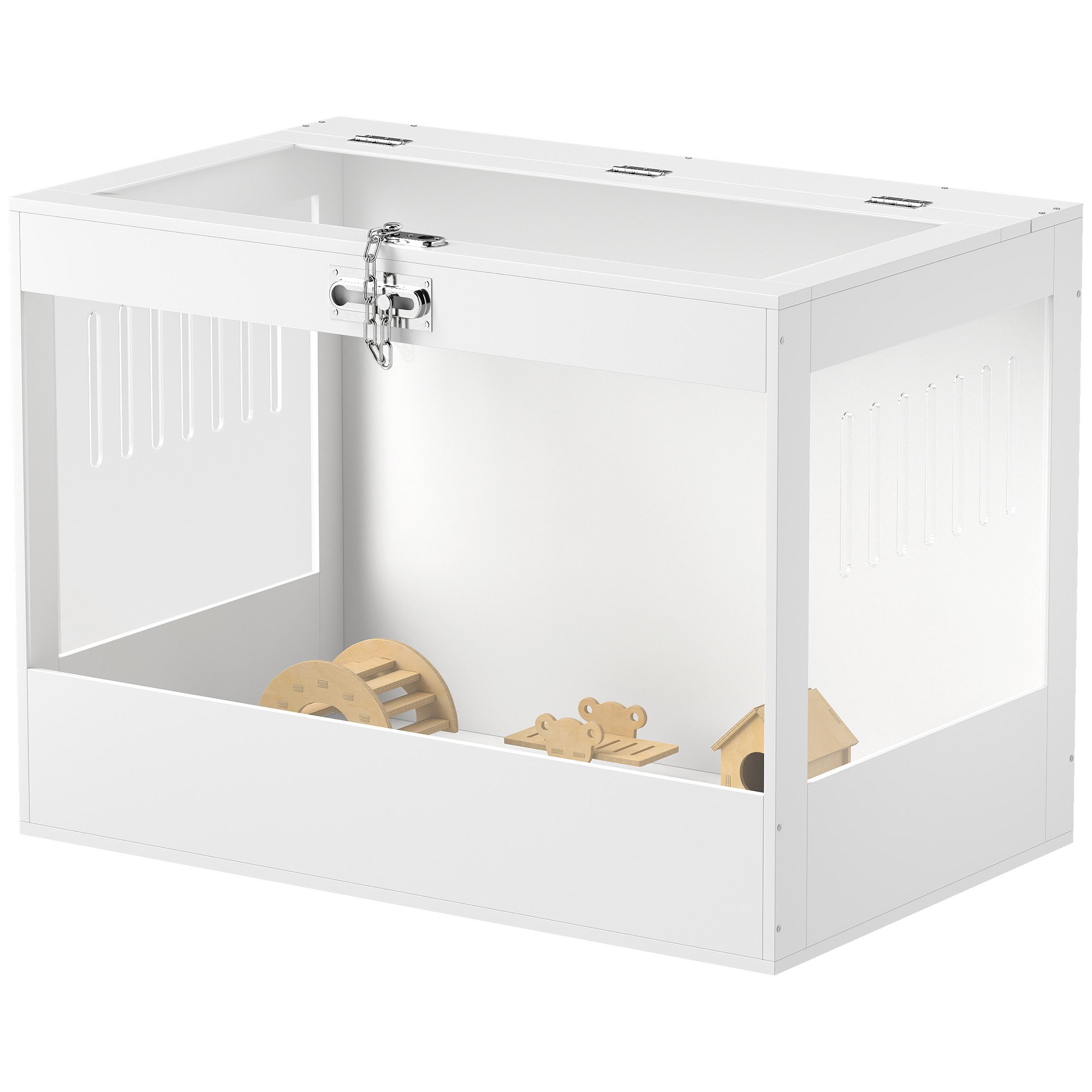 Hamster Cage With Openable Top & Lock, Hut, Transparent Acrylic Panels, Accessories, Fo Hamster Gerbil, White