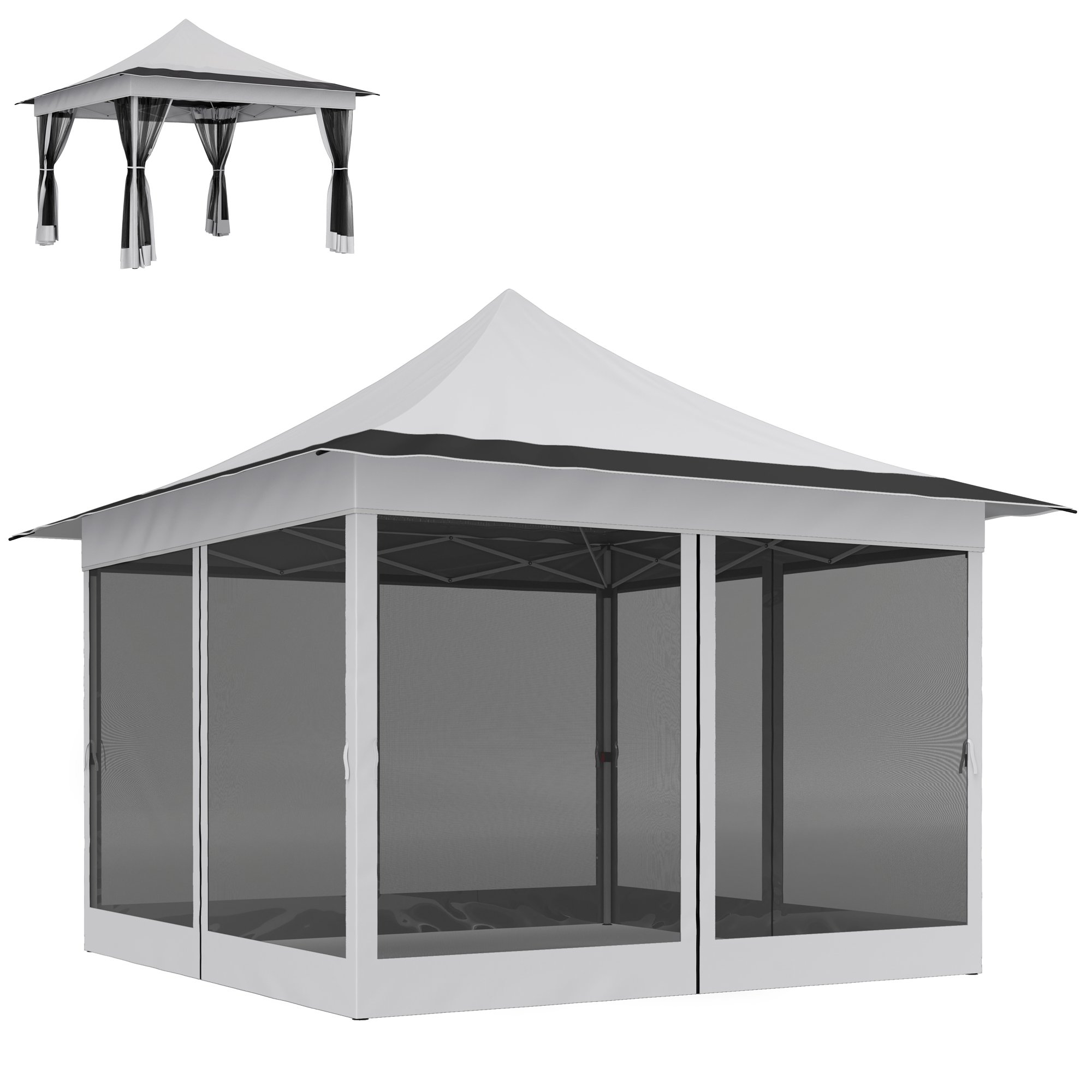 12 X 12 Ft. Canopy Tent With Mesh Netting,  Up Tent With Carry Bag For Garden, Patio, Light Gray