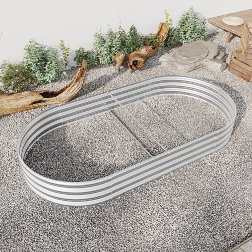 Raised Garden Bed Outdoor, Oval Large Metal Raised Planter Bed For For Plants, Vegetables, And Flowers - Silver