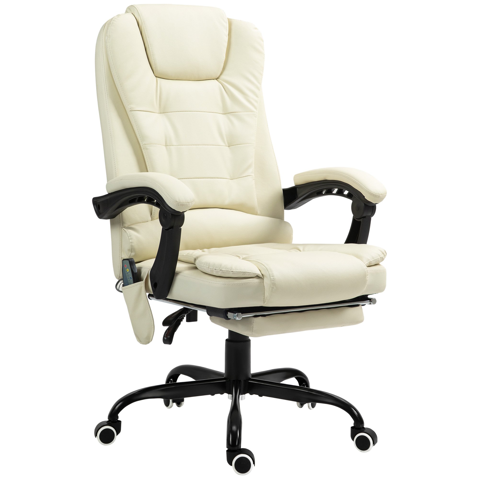 7-Point Vibrating Massage Office Chair High Back Massaging Office Desk Chair With Lumbar Support, Footrest, Cream White