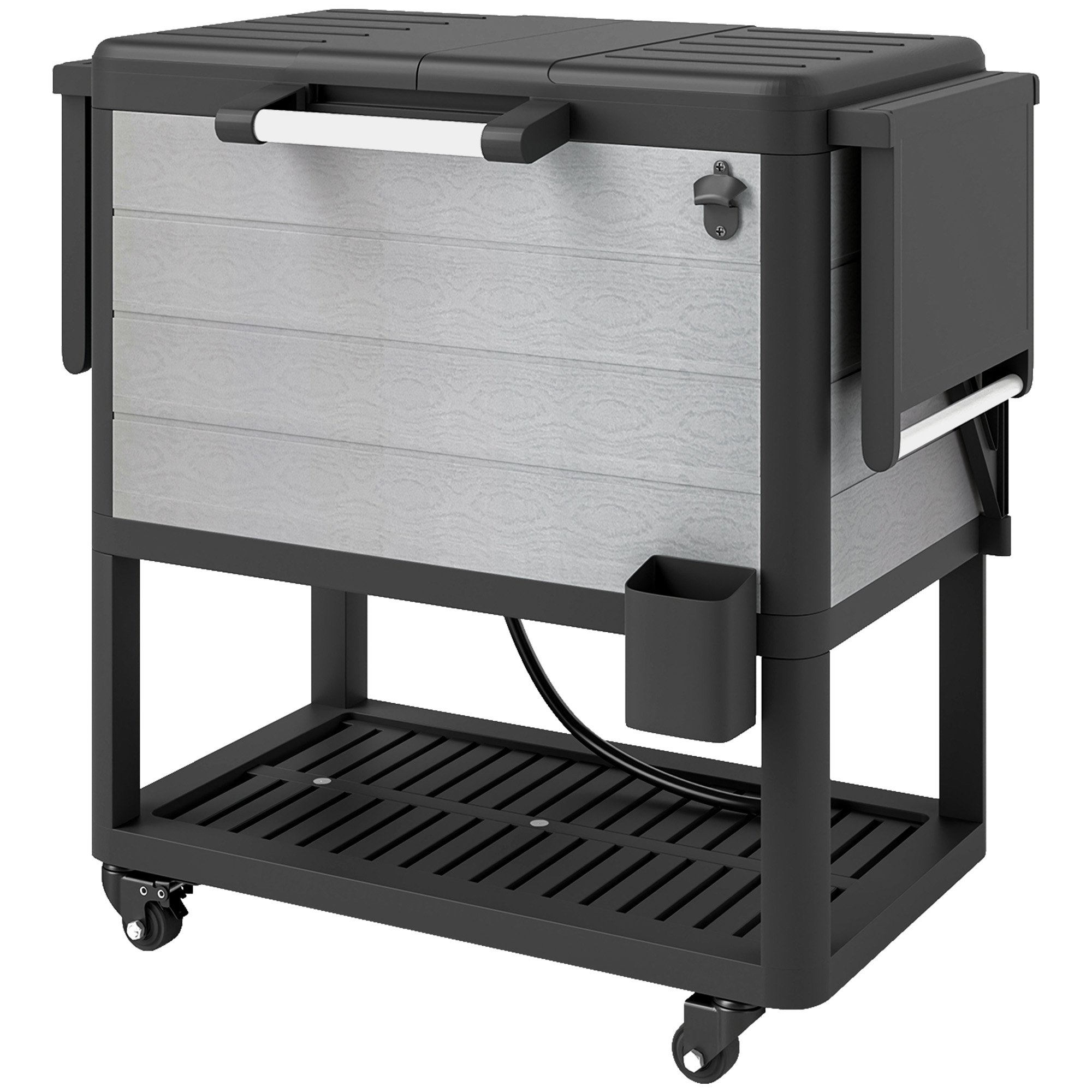 104 Quart Large Capacity Outdoor Cooler Cart, Patio Rolling Ice Chest With Bottle Opener Shelves Wheels, Gray