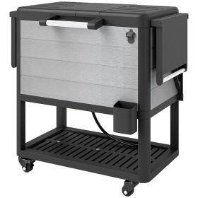 104 Quart Large Capacity Outdoor Cooler Cart, Patio Rolling Ice Chest With Bottle Opener Shelves Wheels, Gray