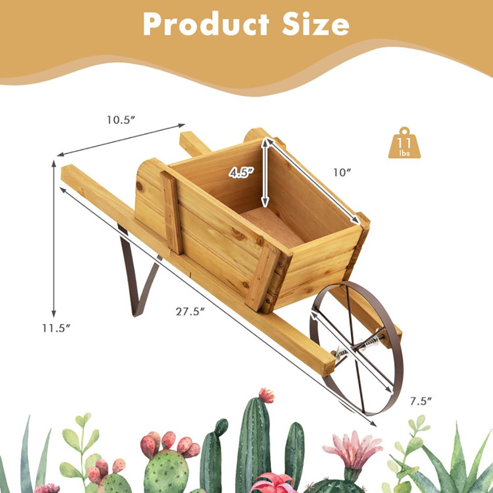 Wooden Wagon Planter With 9 Magnetic Accessories For Garden Yard