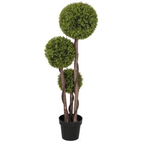 45.3 Artificial Ball Boxwood Topiary Tree Fake Plant In Pot For Indoor Outdoor Living Room Decoration Light Green