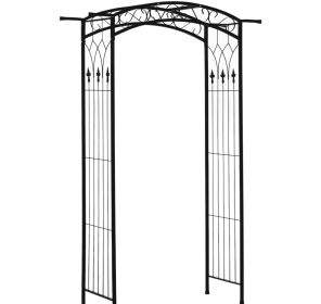 7Ft Metal Garden Arch, Functional Support, All-weather Resistance, Top Extension Bar, For Wedding, Party, Ceremony, Black