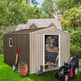 10ft X 8ft Outdoor Metal Storage Shed With Metal Floor Base,with Window,Grey