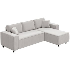Corner Sofa With Reversible Chaise Lounge, Corduroy L-Shaped Sectional Sofa With Pocket Spring, Light Gray