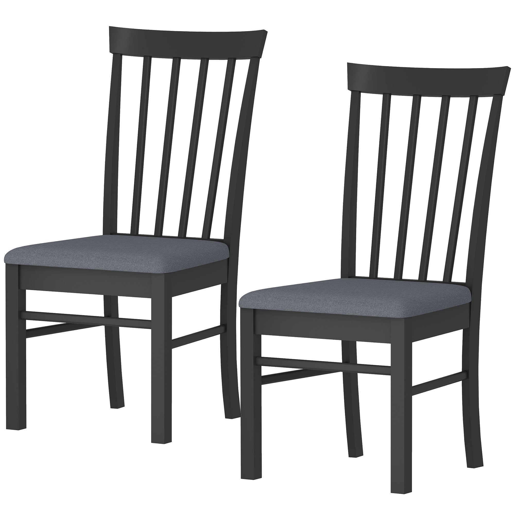 Wooden Dining Chairs Set Of 2, Farmhouse Upholstered Kitchen Chairs With Rubber Wood Frame, Black And Gray