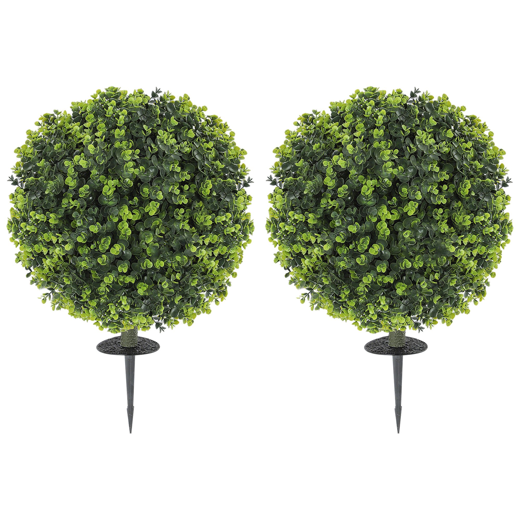 2 Pack 1.3ft Artificial Ball Eucalyptus Topiary With Ground Stake, UV Resistant Faux Greenery For Indoor Outdoor