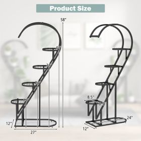 5 Tier Metal Plant Stand With Hanging Hook For Multiple Plants