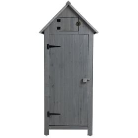 Outdoor Storage Cabinet Tool Shed Wooden Garden Shed 70.5H - Gray