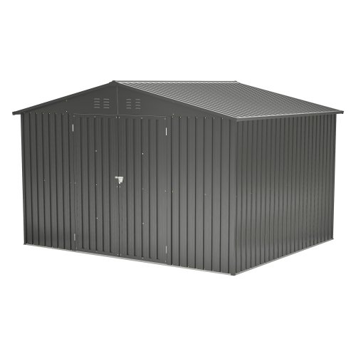 10X8 FT Outdoor Storage Shed, All Weather Metal Sheds With Lockable Doors, Tool Shed For Garden, Patio, Backyard, Lawn, Black
