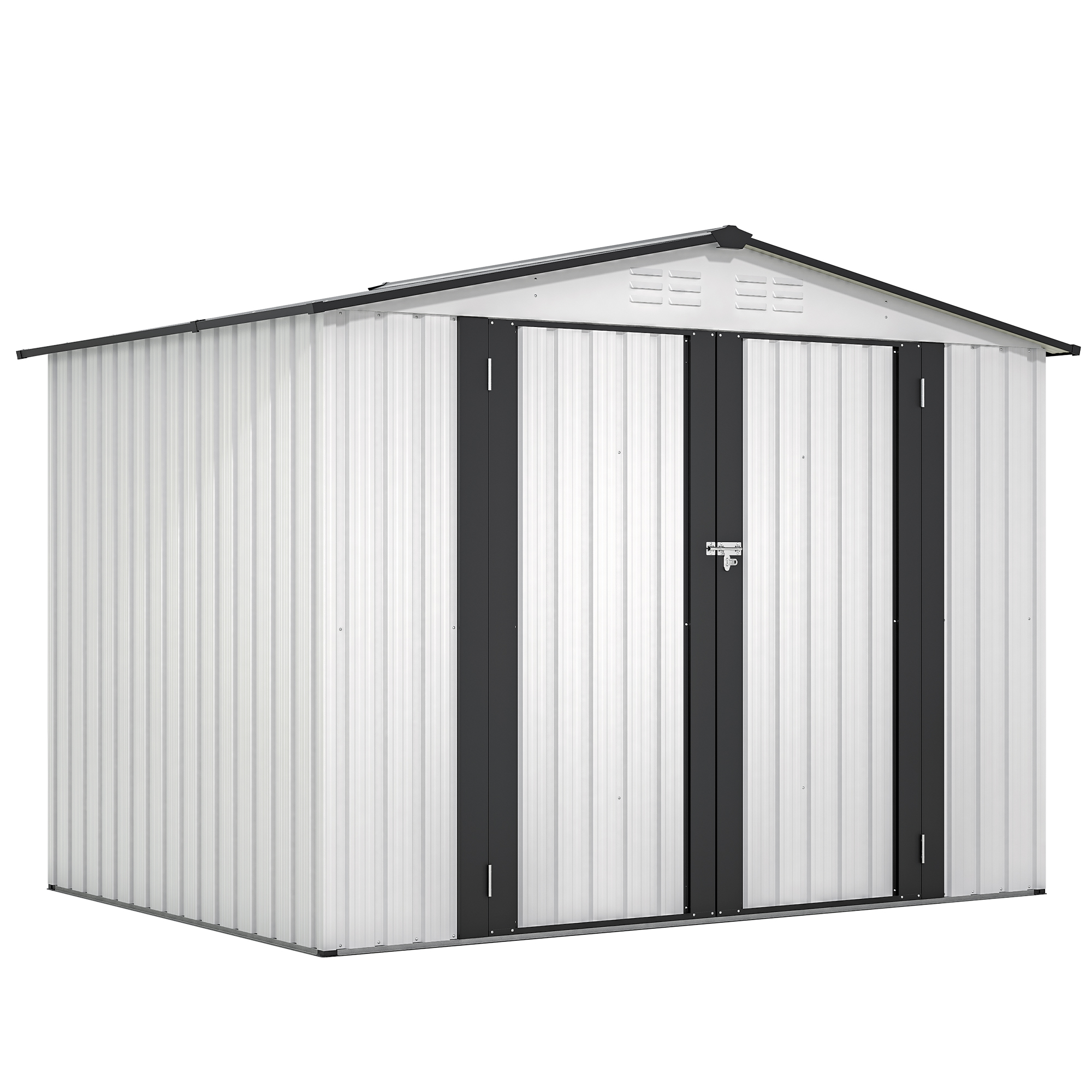 8 X 6 Ft Outdoor Storage Shed, All Weather Metal Sheds With 2 Lockable Doors, Tool Shed For Garden, Backyard, Lawn,White